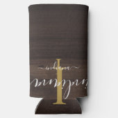 Rustic Wood Monogram Script Name Personated Seltzer Blikjeskoeler (Achterkant)