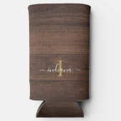 Rustic Wood Monogram Script Name Personated Seltzer Blikjeskoeler (Voorkant)