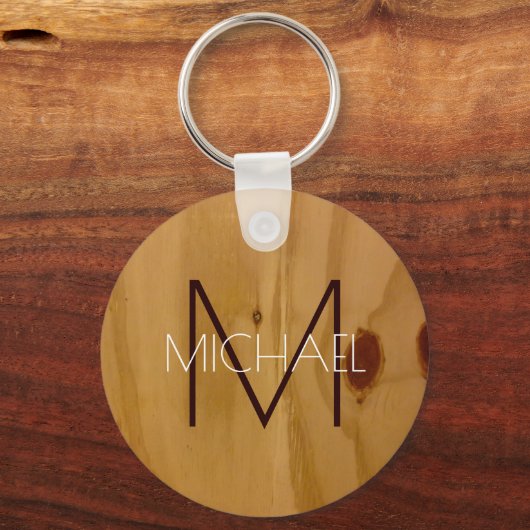 Rustic Wood Monogram Sleutelhanger (Achterkant)