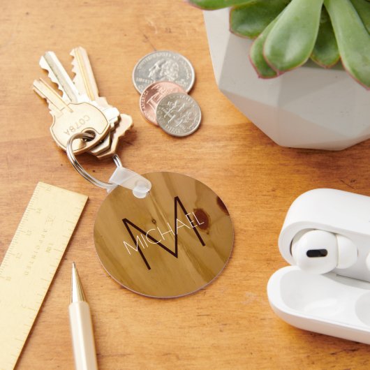 Rustic Wood Monogram Sleutelhanger (Bureau)