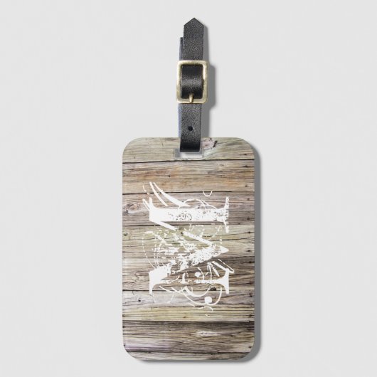 Rustic Wood Monogrammed Bagagelabel (Voorkant (verticaal))