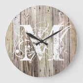 Rustic Wood Monogrammed Clock Grote Klok (Voorkant)