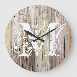 Rustic Wood Monogrammed Clock Grote Klok