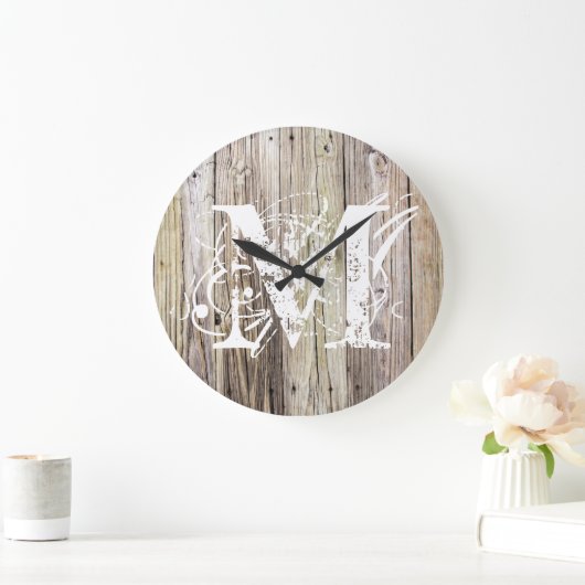 Rustic Wood Monogrammed Clock Grote Klok (Huis)