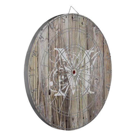 Rustic Wood Monogrammed Dartbord (Voorkant Links)