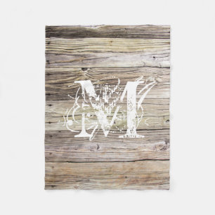Rustic Wood Monogrammed Fleece Deken
