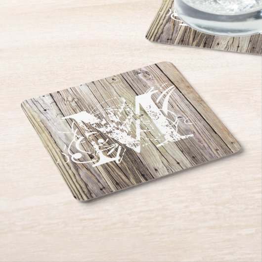 Rustic Wood Monogrammed Onderzetters (Schuin)