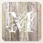Rustic Wood Monogrammed Onderzetters (Voorkant)