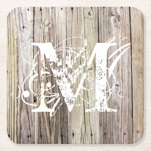 Rustic Wood Monogrammed Onderzetters (Voorkant)