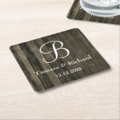 Rustic Wood Monogrammed Wedding Kartonnen Onderzetters (Schuin)
