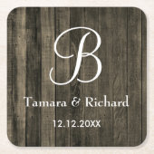 Rustic Wood Monogrammed Wedding Kartonnen Onderzetters (Voorkant)