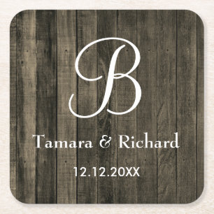 Rustic Wood Monogrammed Wedding Kartonnen Onderzetters