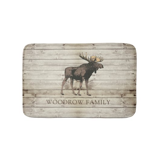 Rustic Wood Moose Family Name Shower Curtain Badmat (Voorkant)