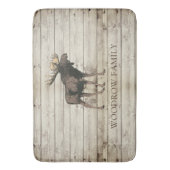 Rustic Wood Moose Family Name Shower Curtain Badmat (Voorkant Verticaal)