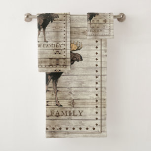 Rustic Wood Moose Towel Bad Handdoek