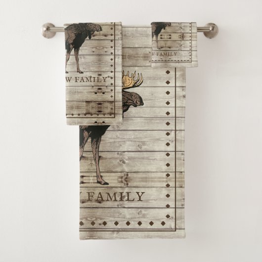 Rustic Wood Moose Towel Bad Handdoek (Insitu)