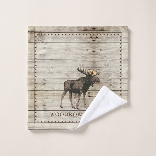 Rustic Wood Moose Towel Bad Handdoek (Wasdoekje)