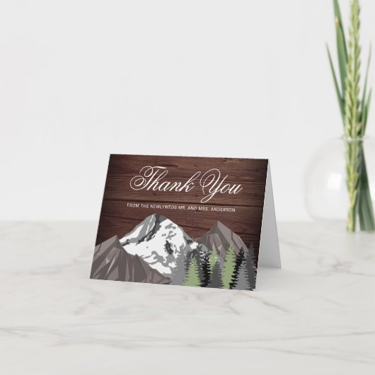 Rustic Wood Mountain Forest Wedding Bedankkaart (Voorkant)
