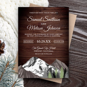 Rustic Wood Mountain Forest Wedding Invitation Kaart