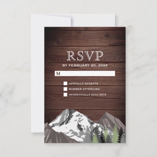 Rustic Wood Mountain Forest Wedding RSVP Kaartje (Voorkant)