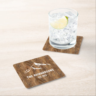 Rustic Wood Mountains gepersonaliseerde familie La Kartonnen Onderzetters