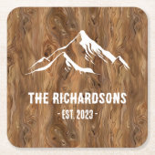 Rustic Wood Mountains gepersonaliseerde familie La Kartonnen Onderzetters (Voorkant)