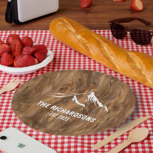 Rustic Wood Mountains gepersonaliseerde familie La Papieren Bordje (Picknick)
