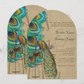 Rustic Wood Musical Peacock Bird Cage Feather Kaart (Voorkant / Achterkant)