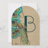 Rustic Wood Musical Peacock Bird Cage Feather Kaart (Achterkant)