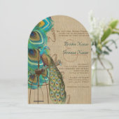 Rustic Wood Musical Peacock Bird Cage Feather Kaart (Staand voorkant)