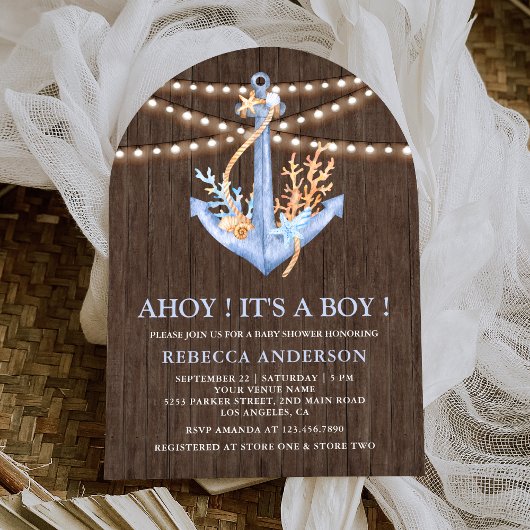 Rustic Wood Nautical Anchor Arch Baby shower Kaart