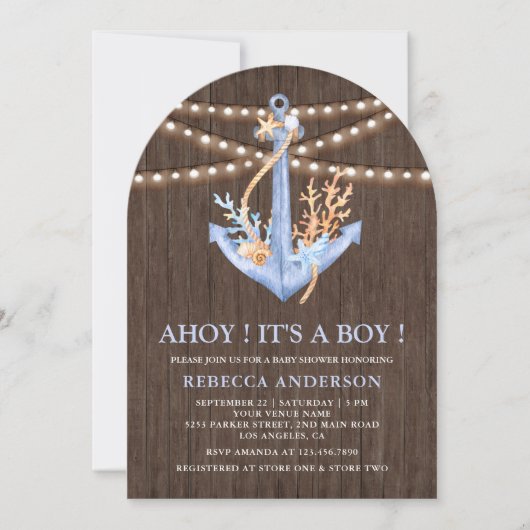 Rustic Wood Nautical Anchor Arch Baby shower Kaart (Voorkant)