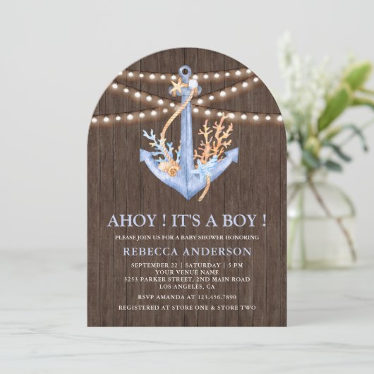 Rustic Wood Nautical Anchor Arch Baby shower Kaart (Staand voorkant)
