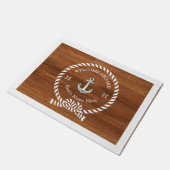Rustic Wood Nautical Boat Name Anchor Rope Welkom Deurmat (Schuin)