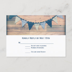 Rustic Wood Navy Banner Wedding RSVP-kaarten RSVP Kaartje