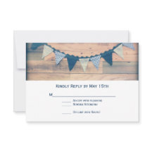 Rustic Wood Navy Banner Wedding RSVP-kaarten
