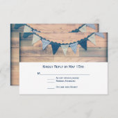 Rustic Wood Navy Banner Wedding RSVP-kaarten RSVP Kaartje (Voorkant / Achterkant)