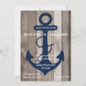 Rustic Wood Navy Blue Anchor Nautical Wedding Kaart (Voorkant)