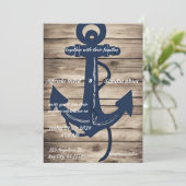 Rustic Wood Navy Blue Anchor Nautical Wedding Kaart (Staand voorkant)