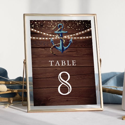 Rustic Wood Navy Blue Anchor Nautical Wedding Kaart