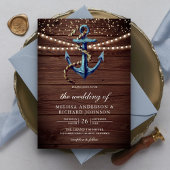 Rustic Wood Navy Blue Anchor Nautical Wedding Kaart