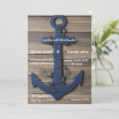 Rustic Wood Navy Blue Anchor Nautical Wedding Kaart (Staand voorkant)
