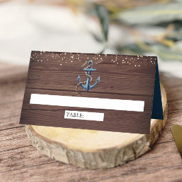 Rustic Wood Navy Blue Anchor Nautical Wedding Plaatskaartje