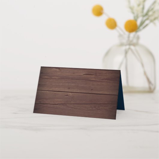 Rustic Wood Navy Blue Anchor Nautical Wedding Plaatskaartje (Achterkant)