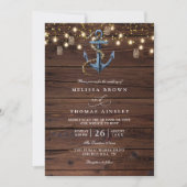 Rustic Wood Navy Blue Anchor QR Code Wedding Kaart (Voorkant)