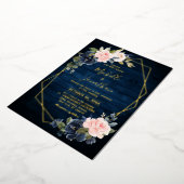 Rustic Wood Navy Blue Blush Pink Geometric Wedding Folie Uitnodiging (Gedraaid)
