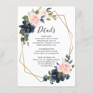 Rustic Wood Navy Blue Blush Pink Geometric Wedding Informatiekaartje
