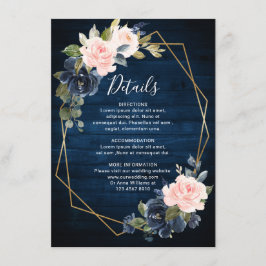 Rustic Wood Navy Blue Blush Pink Geometric Wedding Informatiekaartje