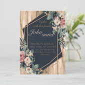 Rustic Wood Navy Blue Blush Pink Geometric Wedding Kaart (Staand voorkant)