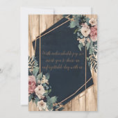 Rustic Wood Navy Blue Blush Pink Geometric Wedding Kaart (Achterkant)